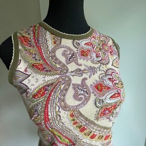 Beaded Sheer Naked Back Sleeveless Top Paisley Jewel Tones